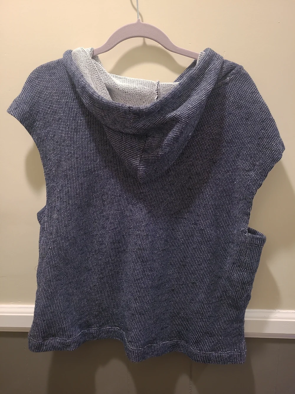 Wonderly Womens Large Slub Sleeveless Terry Hoodie Blue Kangaroo Pocket - Picture 6 of 10